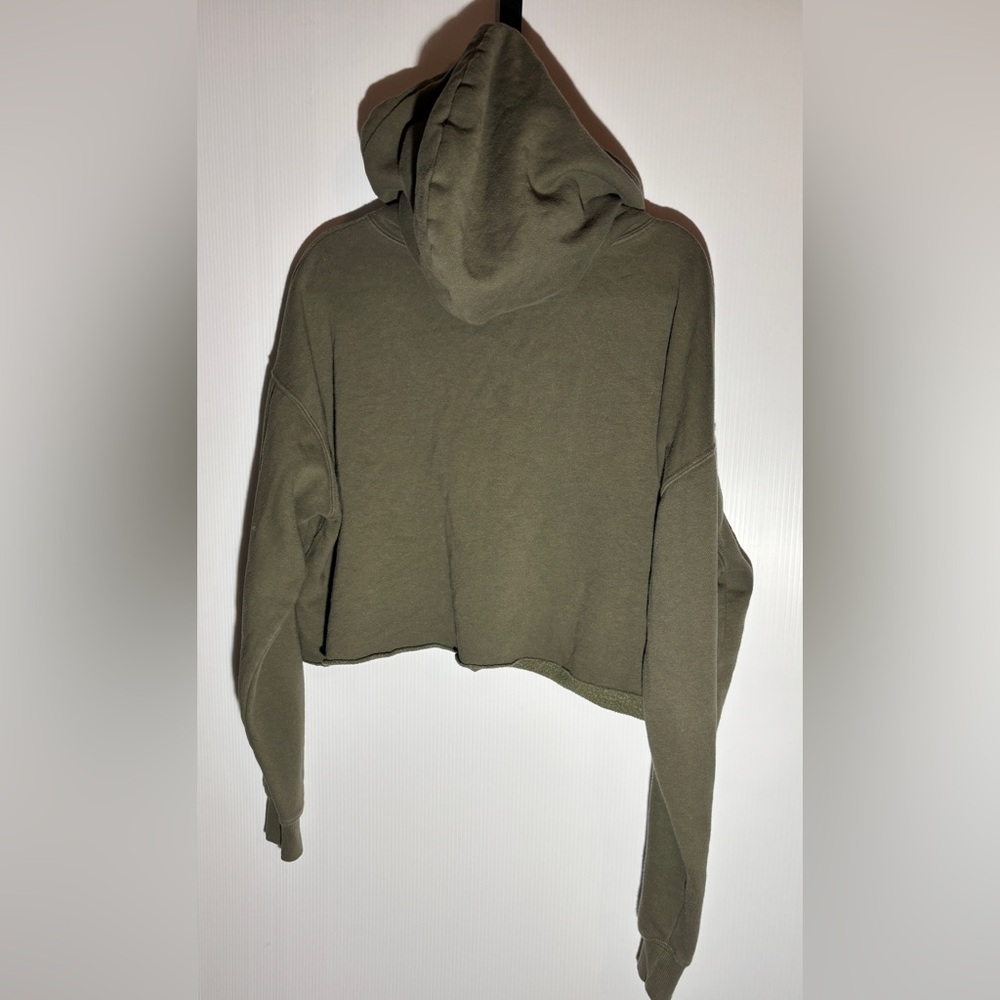 Olive Green Cropped Hoodie - Picture 3 of 3